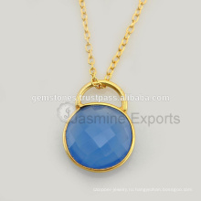 Ручной работы голубой халцедон драгоценных камней обручальное s925 Серебряное ожерелье